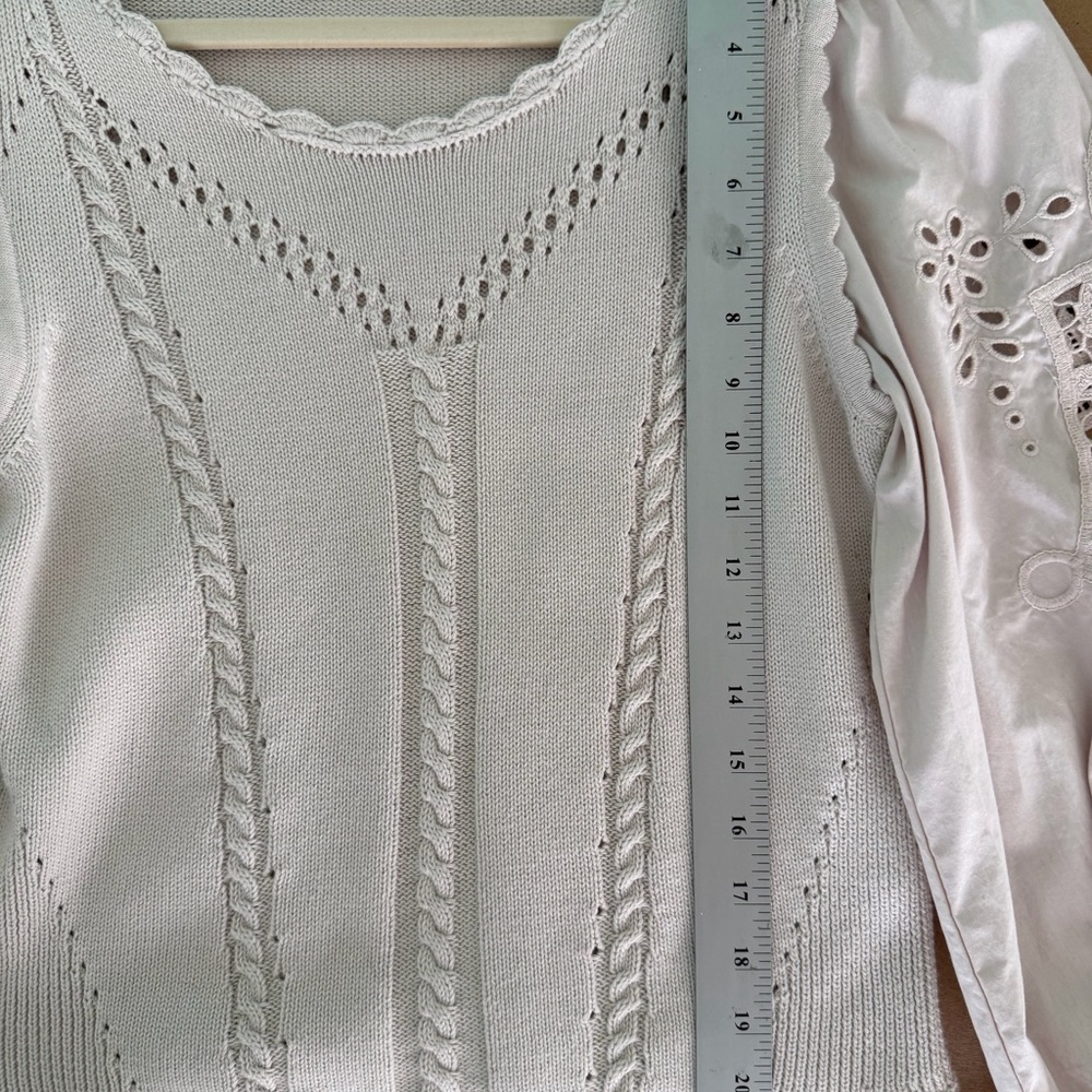 NWoT By Anthropologie Cutwork Puff-Sleeve Sweater women color pearl size Small - Picture 15 of 16